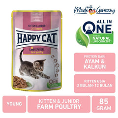 HAPPYCAT Meat in Sauce Young Kitten & Junior Farm Poultry 85gr Cat Food Wet Happy Pet 