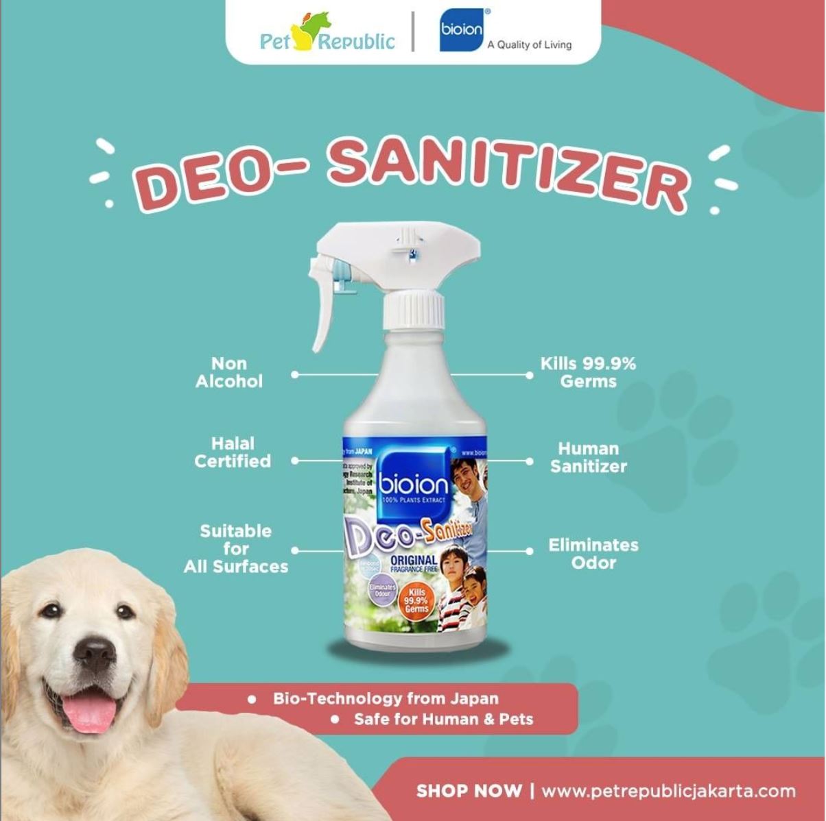 Deo Sanitizer dari Jepang aman untuk hewan peliharaan dan lingkungan
