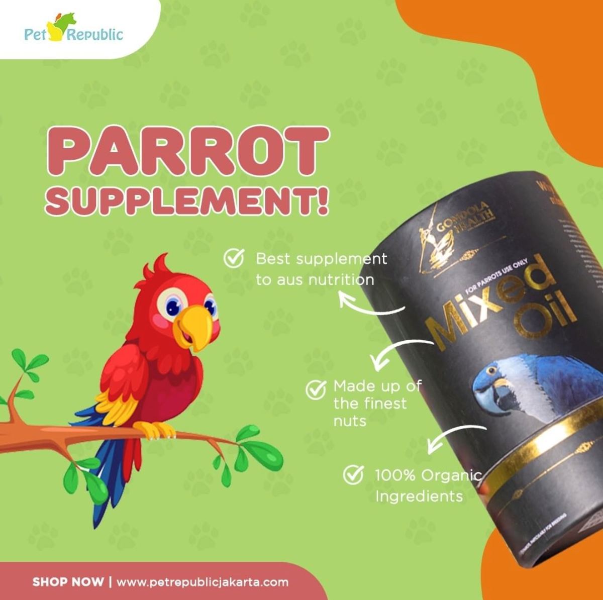 Gondola Mixed Oil Vitamin untuk Burung Parrotmu
