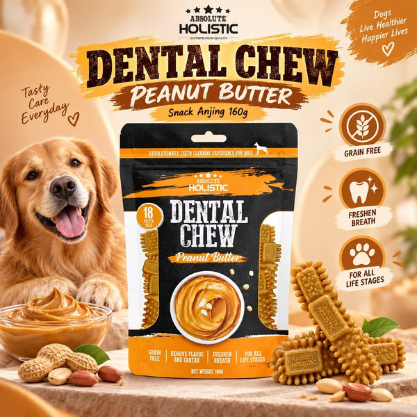 ABSOLUTE Holistic Snack Anjing Dental Chew Peanut Butter 160g Dog Dental Snack Tidak ada merek 