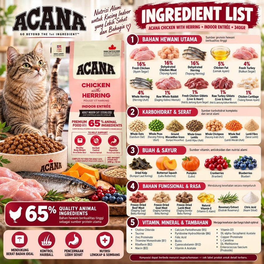 ACANA Makanan Kucing Cat Indoor Entree 340gr cat dry food Tidak ada merek 