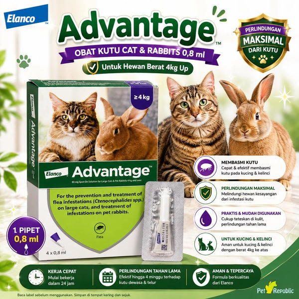 ADVANTAGE Obat Kutu Cat And Rabbits 0,8ml Weight 4kg Up 1pcs no type Elanco 