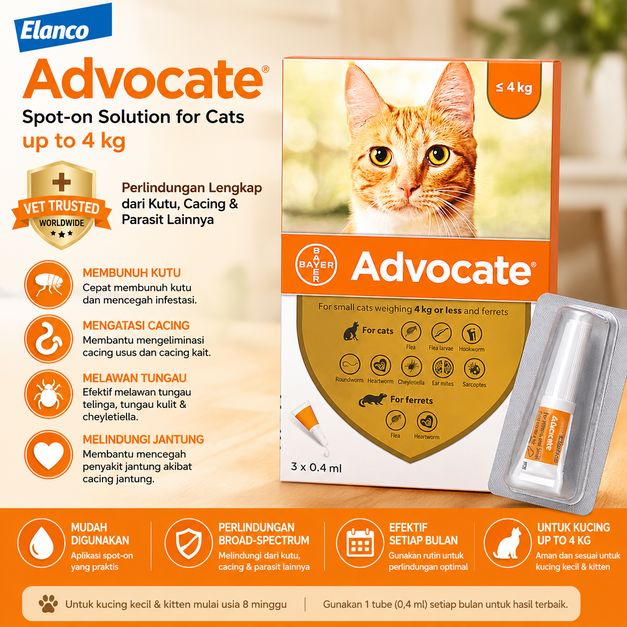 ADVOCATE Obat Kutu Kucing Spot on solution for cat up to 4kg (1pcs) no type Tidak ada merek 