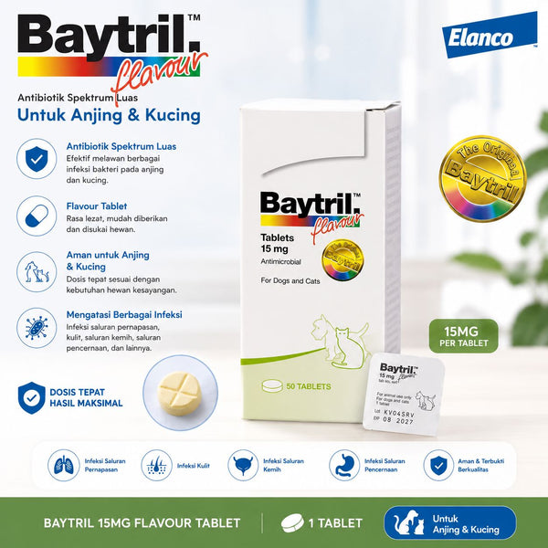 BAYTRIL Obat Antibiotik Flavour Tablet 15mg 1pcs no type Tidak ada merek 
