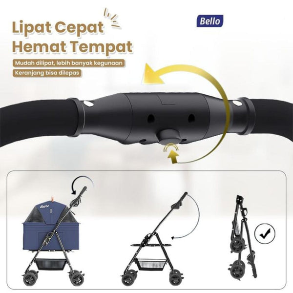 BELLO Pet Stroller Detachable Classic Lightweight SP02F2K Blue Pet Bag and Stroller Bello 