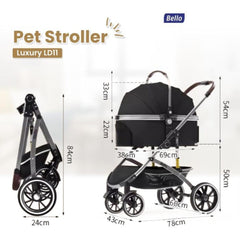 BELLO Pet Stroller Detachable Luxury LD11 Grey Pet Bag and Stroller Bello 