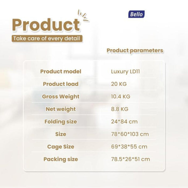 BELLO Pet Stroller Detachable Luxury LD11 Grey Pet Bag and Stroller Bello 