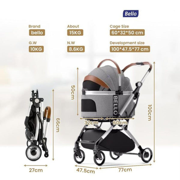 BELLO Pet Stroller Detachable Signature WM01 Black Pet Bag and Stroller Bello 