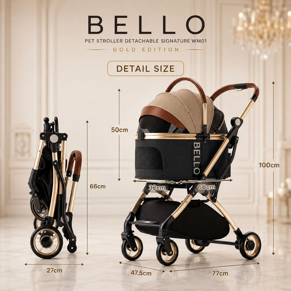 BELLO Pet Stroller Detachable Signature WM01 Gold Edition Pet Stroller NoBrand 