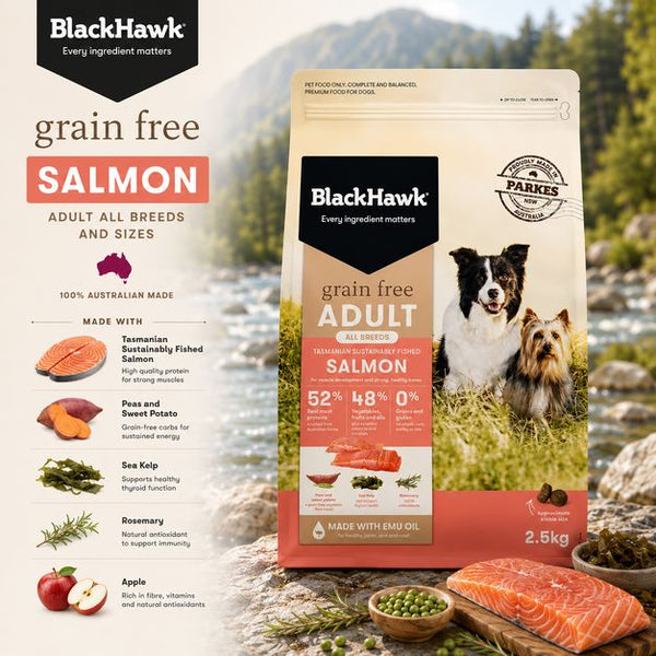 BLACKHAWK Makanan Anjing Grain Free Australian Salmon 2,5kg no type Tidak ada merek 