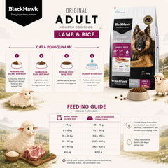 BLACKHAWK Makanan Anjing Holistic Dog Lamb and Rice 20kg no type Tidak ada merek 