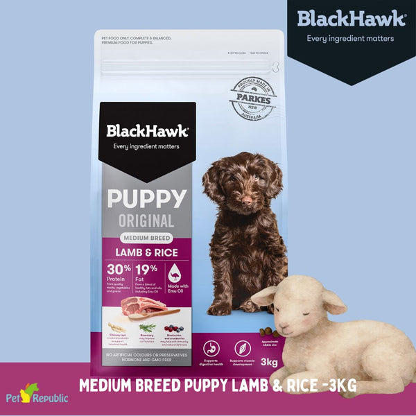 BLACKHAWK Makanan Anjing Puppy Medium Breed Lamb and Rice 3kg Dog Food Dry Blackhawk 