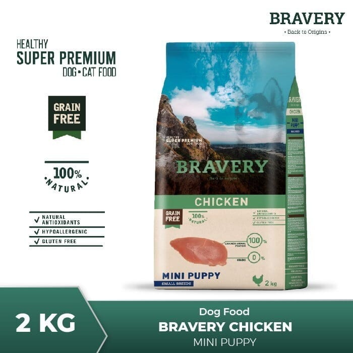 BRAVERY Makanan Anakan Anjing Mini Puppy Chicken 2kg Grain Free no type Tidak ada merek 