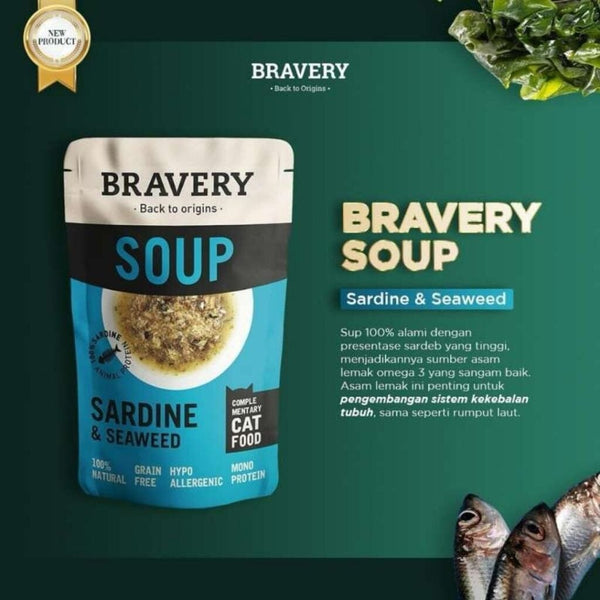 BRAVERY Makanan Kucing Wet Food Soup Sardine Seaweed 40gr Cat Food Wet Tidak ada merek 