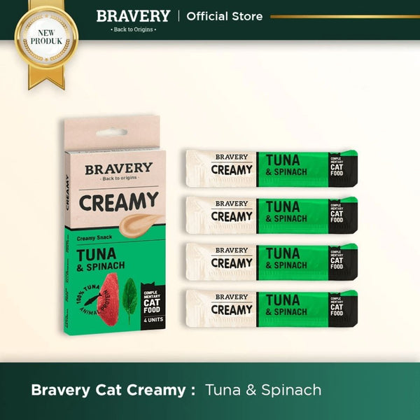 BRAVERY Snack Kucing Creamy Tuna And Spinach 15g x 4pcs 60g no type Tidak ada merek 