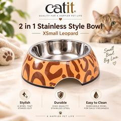 CATIT Tempat Makan 2in1 Stainless Style Bowl XSmall Leopard no type Tidak ada merek 