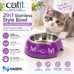 CATIT Tempat Makan 2in1 Stainless Style Bowl XSmall Purple Butterfly no type Tidak ada merek 