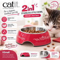 CATIT Tempat Makan 2in1 Stainless Style Bowl XSmall Red Swirl no type Tidak ada merek 