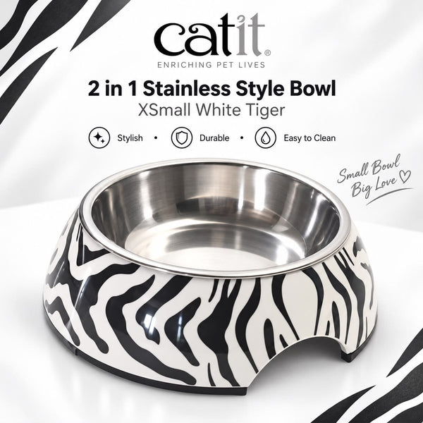 CATIT Tempat Makan 2in1 Stainless Style Bowl XSmall White Tiger no type Tidak ada merek 