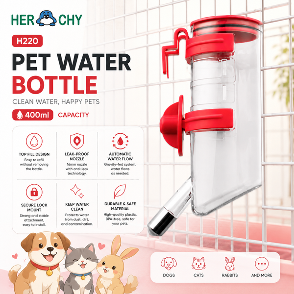 HERCHY H220 Botol Minum  Pet Water Feeder Red 400ml
