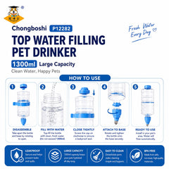 CHONGBOSHI P12282 Botol Minum Top Water Filling Pet Drinker Blue 1300ml Pet Drinking NoBrand 
