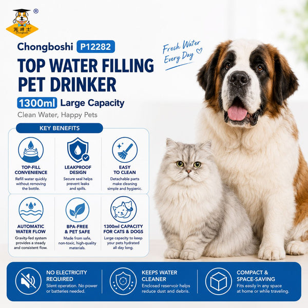 CHONGBOSHI P12282 Botol Minum Top Water Filling Pet Drinker Blue 1300ml Pet Drinking NoBrand 