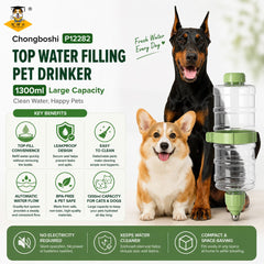 CHONGBOSHI P12282 Top Water Filling Pet Drinker Green 1300ml Pet Drinking NoBrand 
