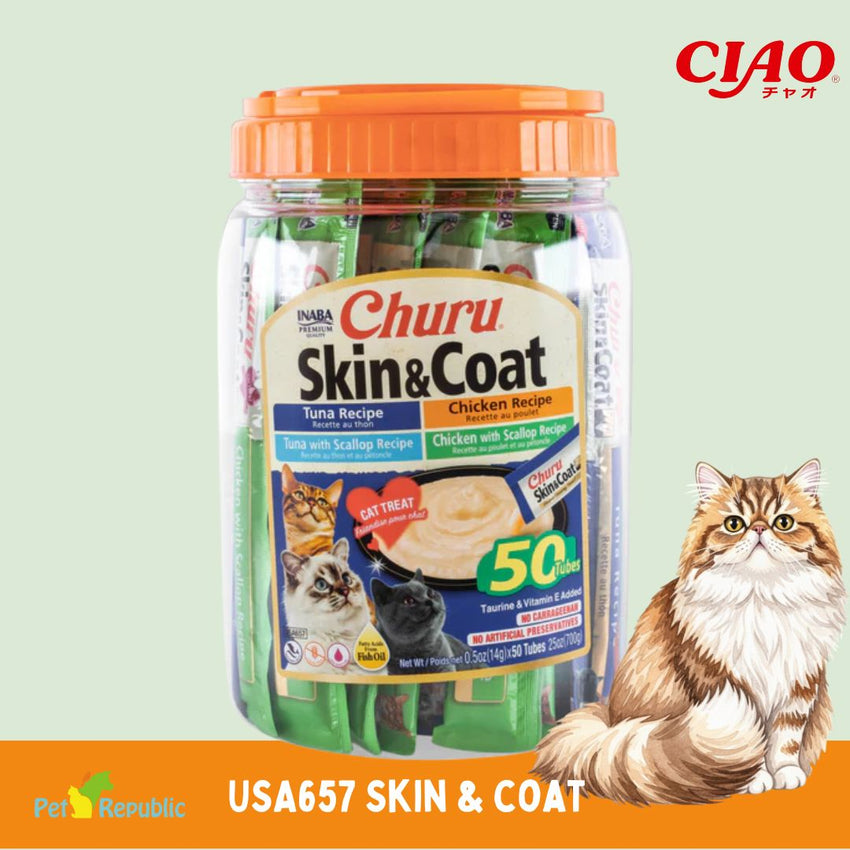CIAO Snack Kucing USA657 Skin And Coat Variety 50pcs no type Tidak ada merek 