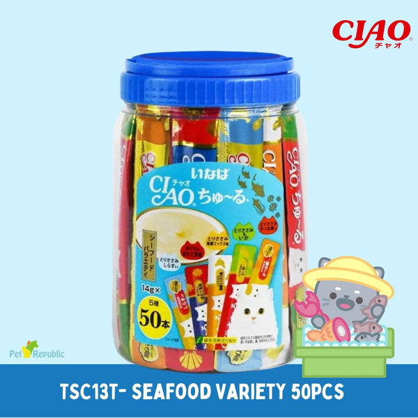CIAO TSC13T Snack Kucing Liquid Churu Seafood Variety Mix 50pcs no type Tidak ada merek 