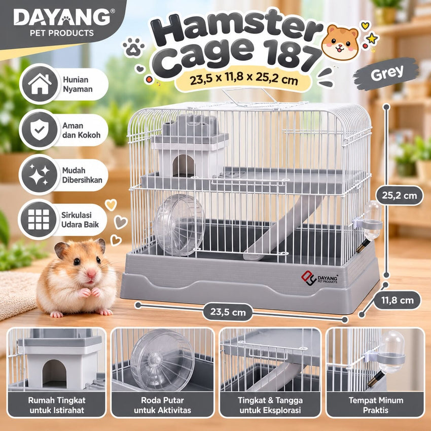 DAYANG Kandang Hamster Fantastic Hamster Cage 187 Grey Small Animal Habitat Pet Republic Indonesia 