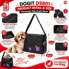 DOGIT D5801 Pet Bag Style Nylon Messenger Bag Argyle Black no type Dogit 