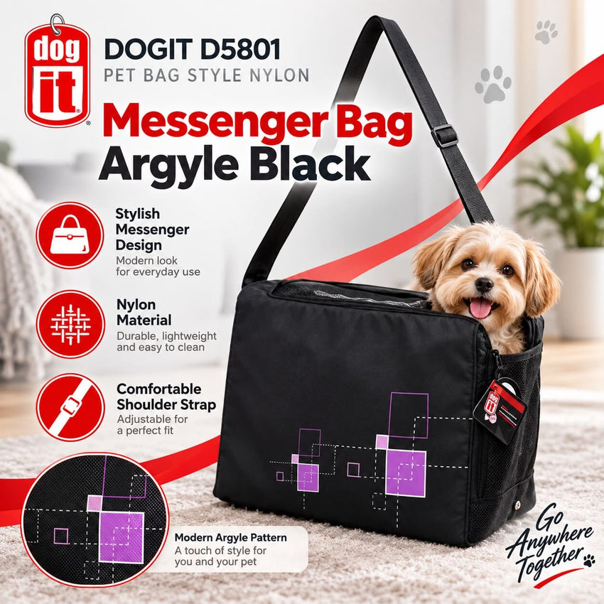 DOGIT D5801 Pet Bag Style Nylon Messenger Bag Argyle Black no type Dogit 