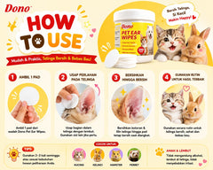 DONO Tisu Basah Pembersih Telinga Pet Ear Wipes 200pcs Grooming Pet Care NoBrand 