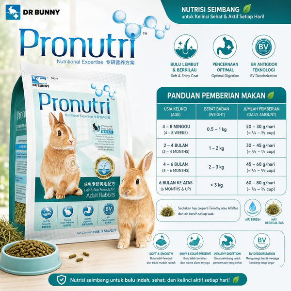 DRBUNNY Makanan Kelinci Pronutri Hair And Skin For Adult Rabbit 900g Hobi & Koleksi > Perawatan Hewan > Makanan & Vitamin Hewan Dr Bunny 