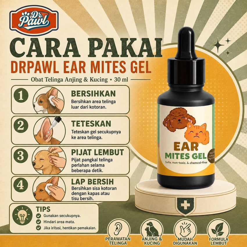 DRPAWL Obat Telinga Anjing Kucing Ear Mites Gel 30ml Pet Grooming Medicated Care Tidak ada merek 