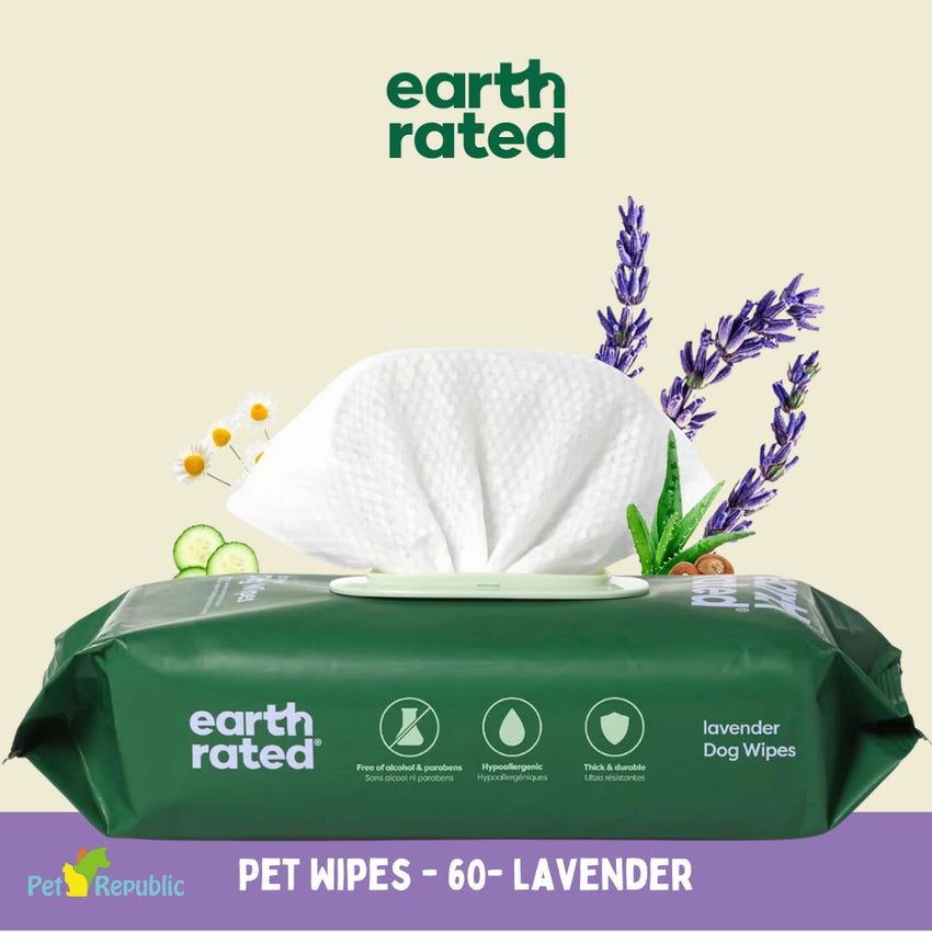 EARTHRATED Tisu Anjing Kucing Pet Grooming Wipes Lavender 60pcs Dog Sanitation Earth rated 