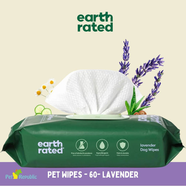 EARTHRATED Tisu Anjing Kucing Pet Grooming Wipes Lavender 60pcs Dog Sanitation Earth rated 