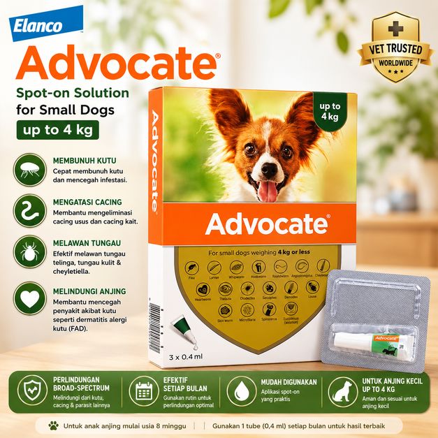 ELANCO Obat Kutu Parasit Anjing ADVOCATE Small Dog Up to 4kg no type Tidak ada merek 