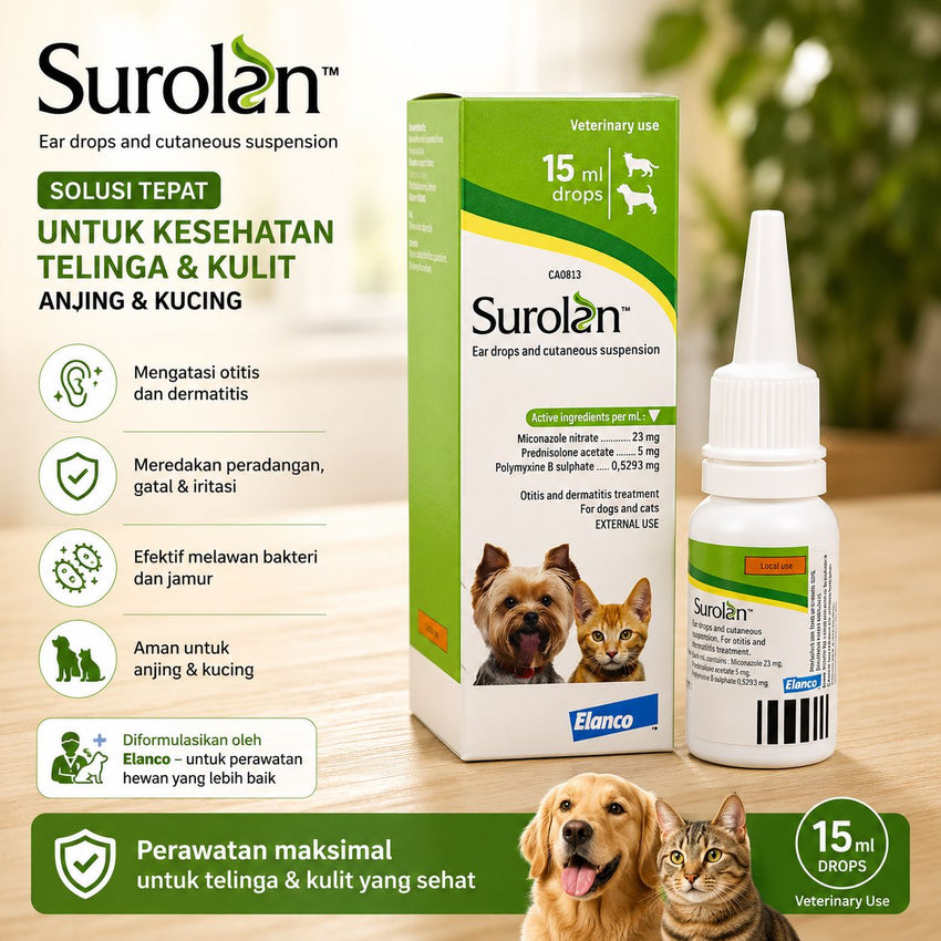 ELANCO Obat Telinga Hewan Surolan Ear Drops and Cutaneous Suspension 15ml no type Tidak ada merek 