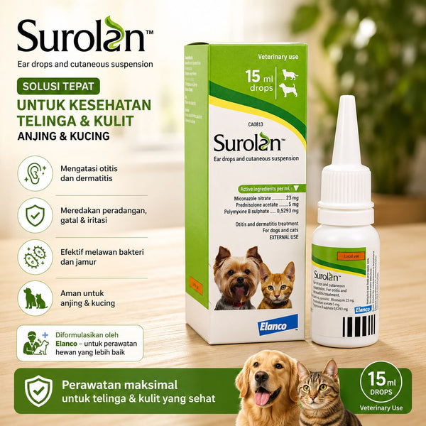 ELANCO Obat Telinga Hewan Surolan Ear Drops and Cutaneous Suspension 15ml no type Tidak ada merek 