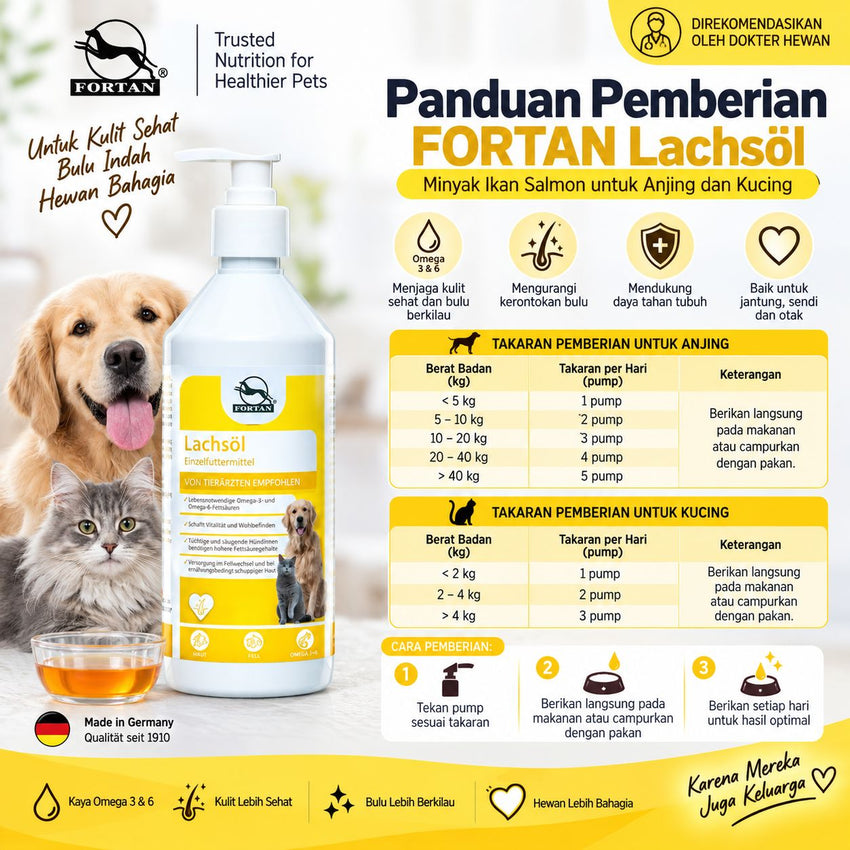 FORTAN Vitamin Anjing Kucing Minyak Ikan Salmon Lachsol 500ml pet vitamin & supplement Tidak ada merek 