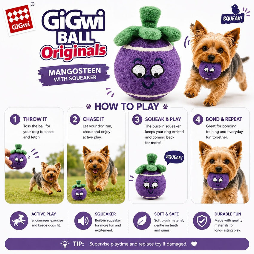 Gigwi 4164 Mainan Anjing Ball Originals Mangosteen with Squeaker Small Dog Toy Tidak ada merek 
