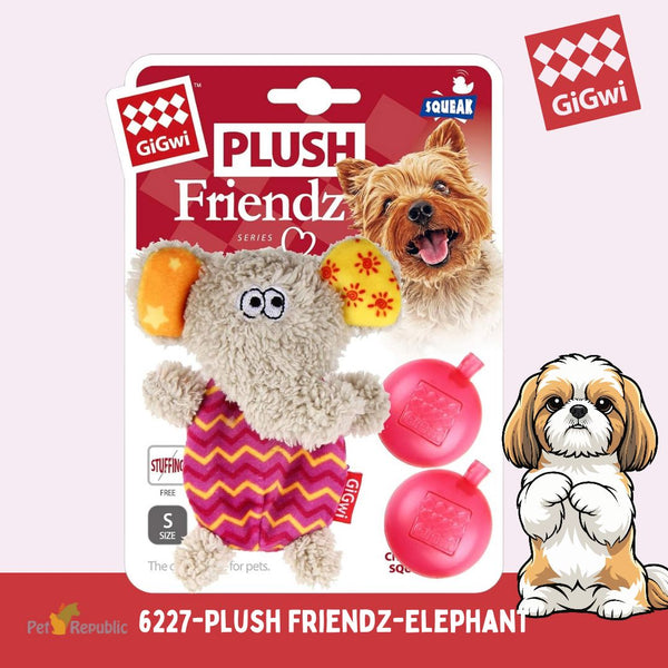 GIGWI 6227 Mainan Anjing Plush Friendz Elephant with Squeaker 14cm Dog Toy Gulapaws 
