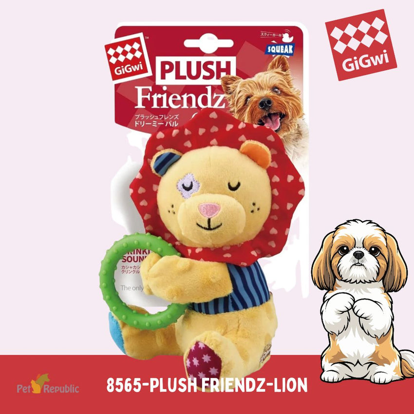 GIGWI 8565 Mainan Anjing Plush Friendz Lion with TPR Ring Dog Toy Tidak ada merek 
