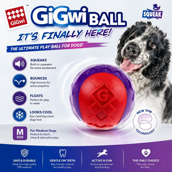 GIGWI Mainan Anjing BALL With Squeaker Solid Red Purple M no type Tidak ada merek 