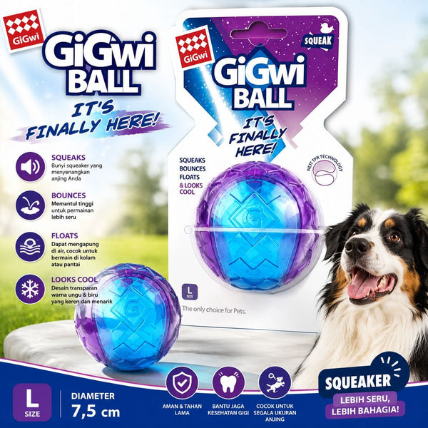 GIGWI Mainan Anjing Ball With Squeaker Transparent Purple Blue L no type Tidak ada merek 