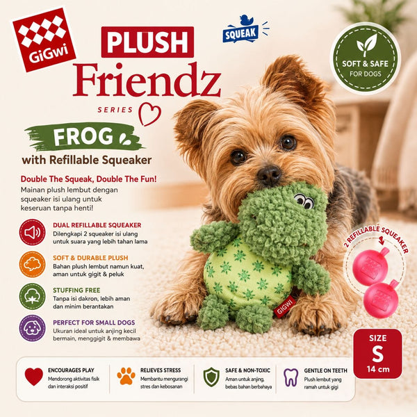 GIGWI Mainan Anjing FROG Plush Friendz with Refillable Squeaker 14cm no type Gigwi 