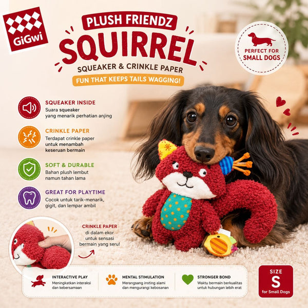 GIGWI Mainan Anjing Plush Friendz Squirrel Squeaker Crinkle Paper no type Tidak ada merek 