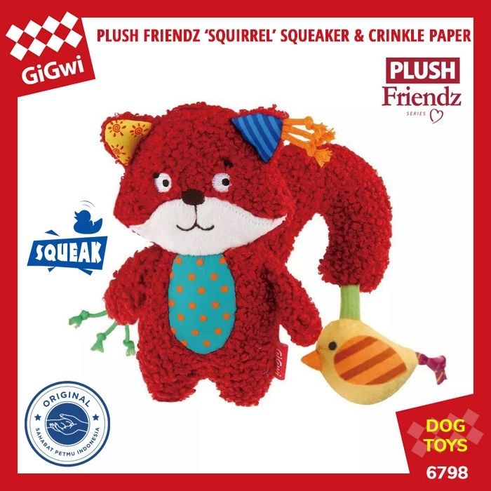 GIGWI Mainan Anjing Plush Friendz Squirrel Squeaker Crinkle Paper no type Tidak ada merek 