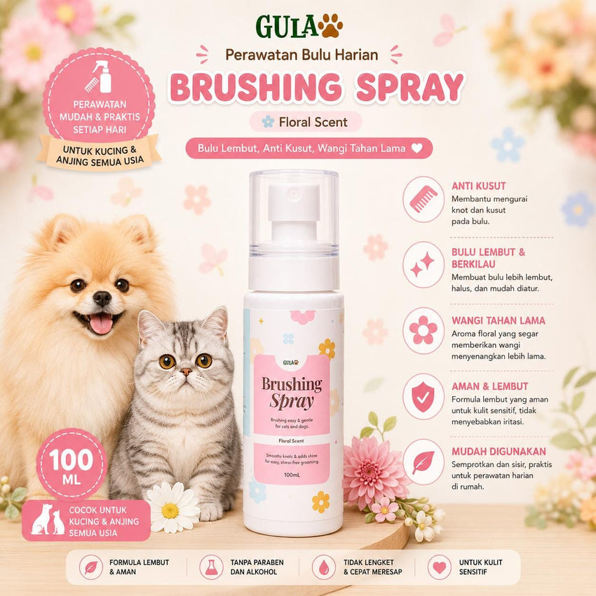 GULAPAWS Anti Kusut Kucing Anjing Brushing Spray Floral Scent 100ml Grooming Pet Care Tidak ada merek 
